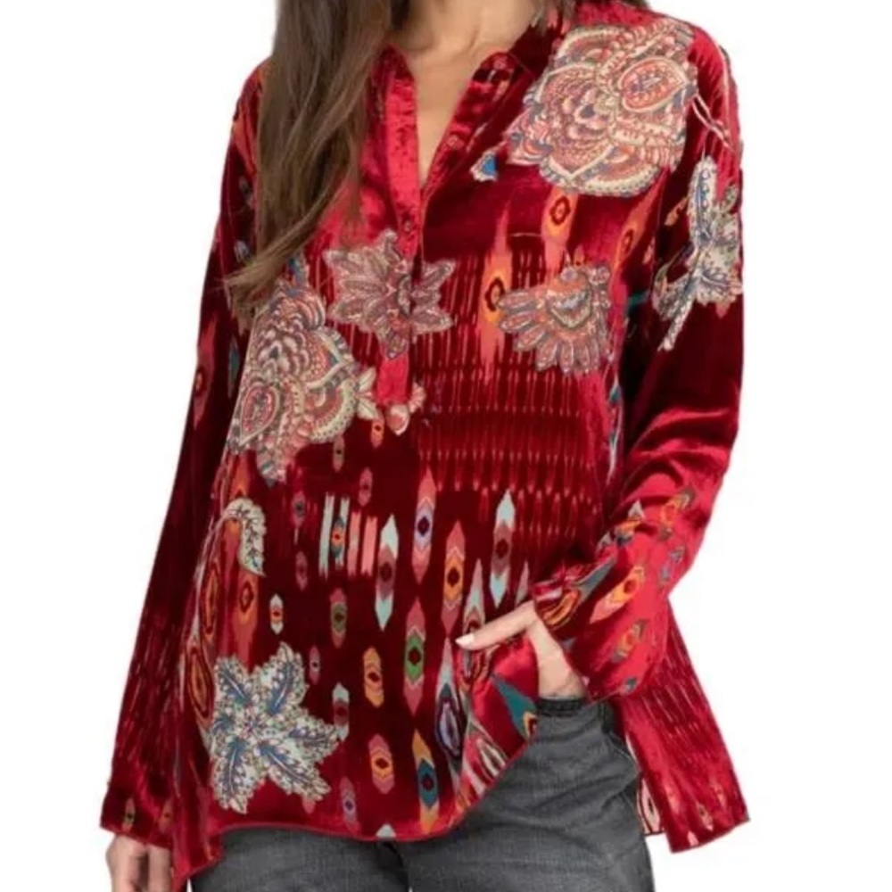 Johnny Was Feather Burnout Mara Blouse Size Small